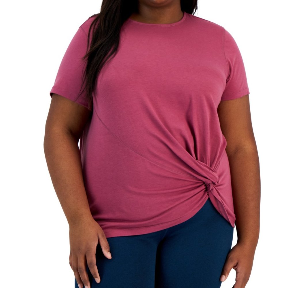 NWT ID Ideology Women's Knot-Hem Short-Sleeve Tee Violet Size 3X-4X $60 C875